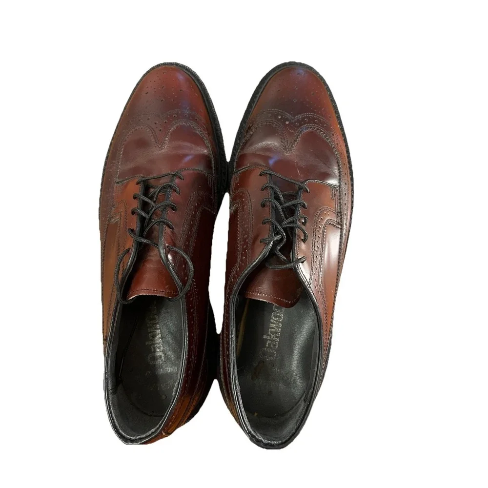 VTG Oakwood Shoes Kidskin Leather Upper Oxford Wingtip Brown USA Made Men's 8.5W